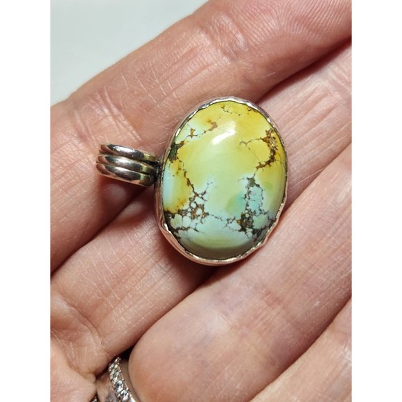 Vintage Turquoise Sterling Silver Cabochon Pendant - Picture 11 of 12